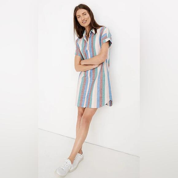 Madewell Women’s Dress Central Shirtdress in Flagstaff Stripe Linen Blend XXS - Picture 12 of 14